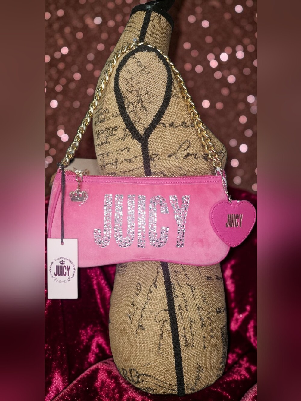 Juicy Couture Crystal Shine Bright Shoulder Bag In Fuchsia NWT